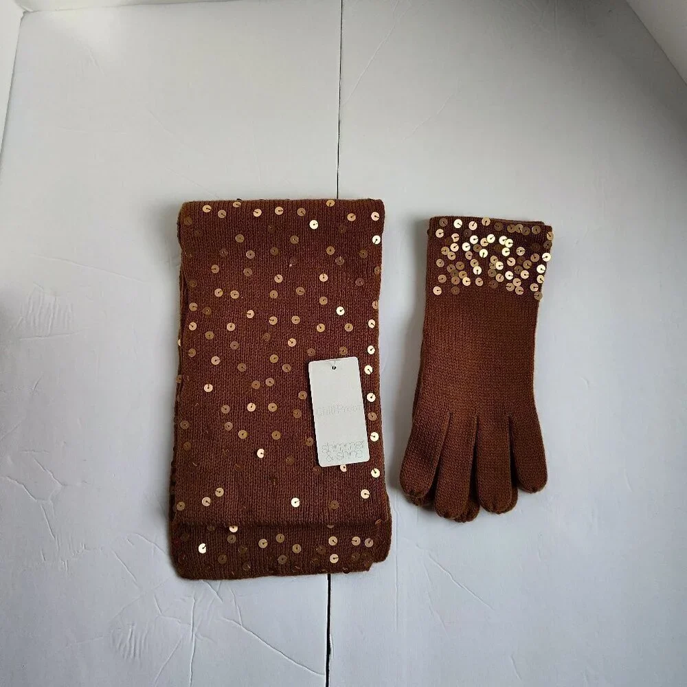 Ladies Carmel Brown Scarf/Glove Set